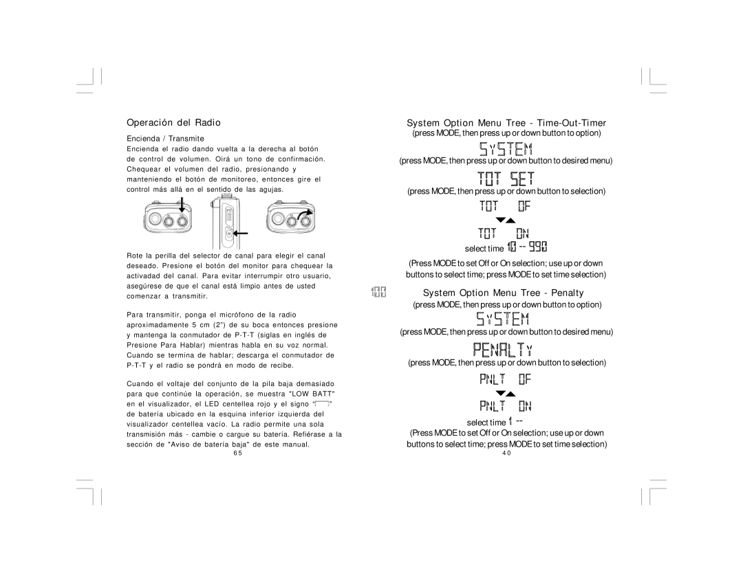 Midland Radio PL5164 Series Operación del Radio, System Option Menu Tree Time-Out-Timer, System Option Menu Tree Penalty 