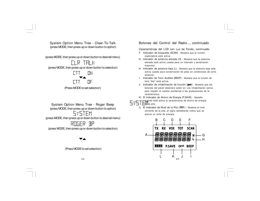 Midland Radio PL5161 Series, PL5164 Series manual System Option Menu Tree Clear-To-Talk, System Option Menu Tree Roger Beep 