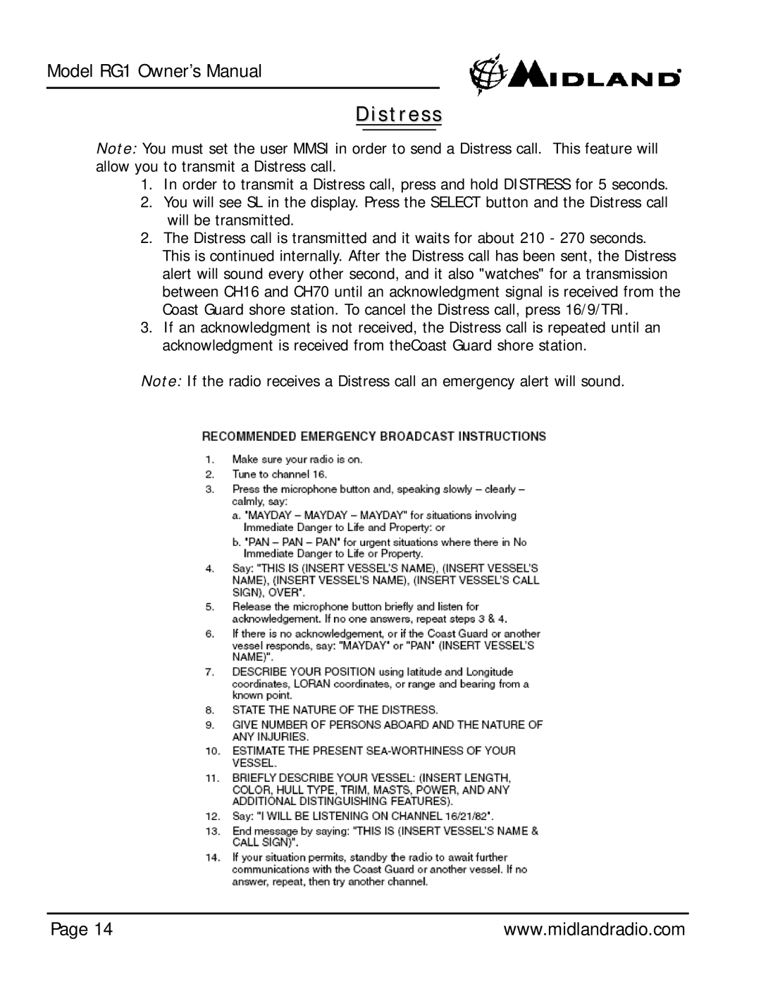 Midland Radio Regatta 1 owner manual Distress 