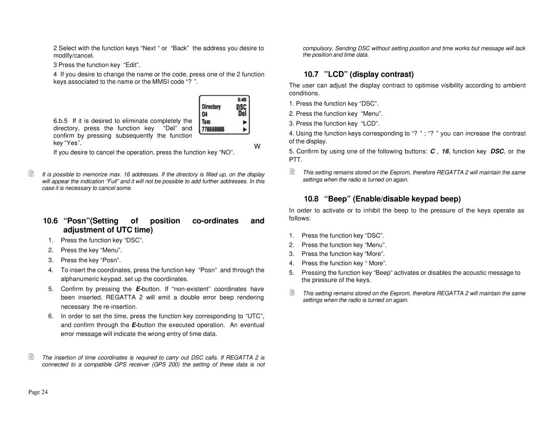 Midland Radio RG2B, RG2W manual LCD display contrast, Beep Enable/disable keypad beep 