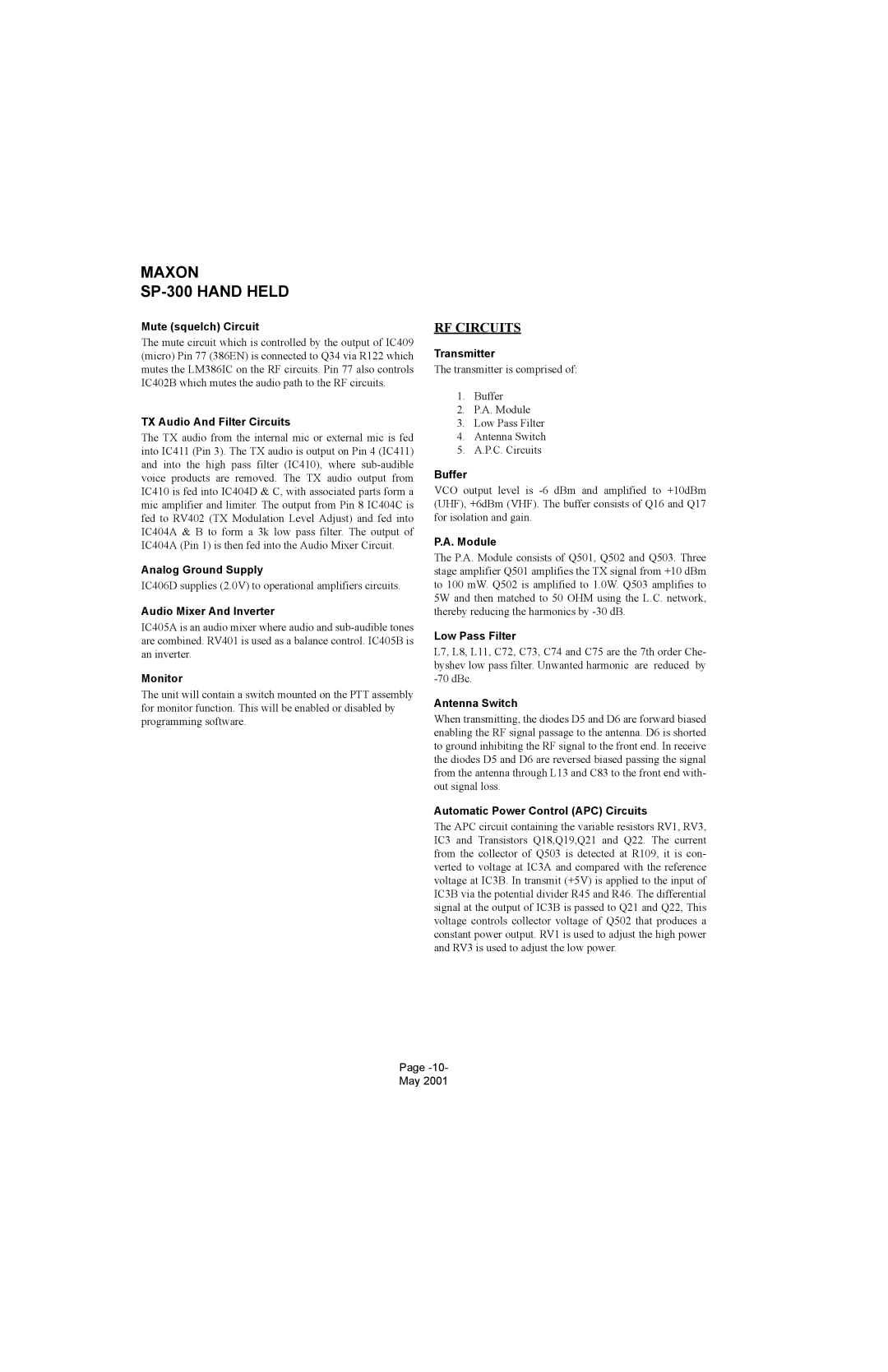 Midland Radio SP-300 service manual RF Circuits 