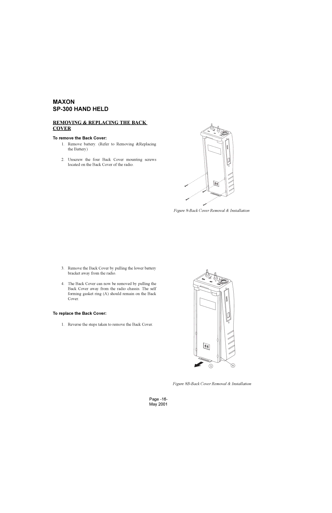 Midland Radio SP-300 Removing & Replacing the Back Cover, To remove the Back Cover, To replace the Back Cover 