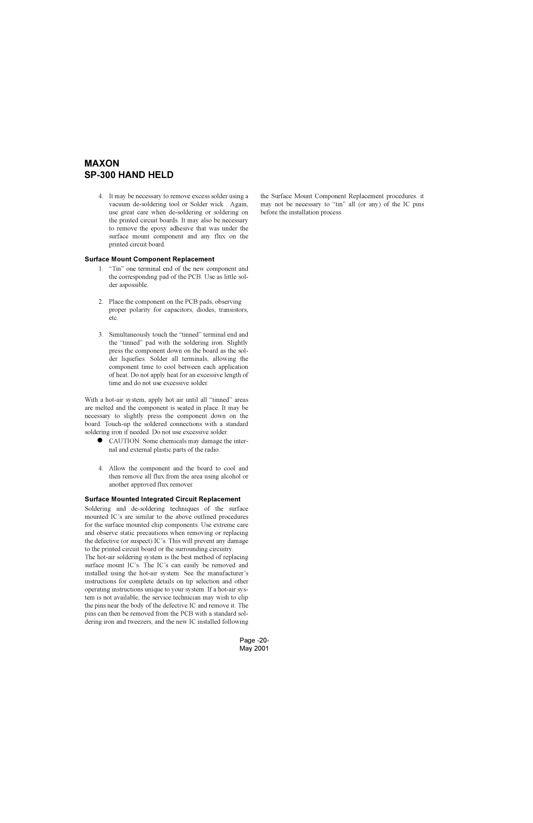 Midland Radio SP-300 service manual Surface Mount Component Replacement, Surface Mounted Integrated Circuit Replacement 