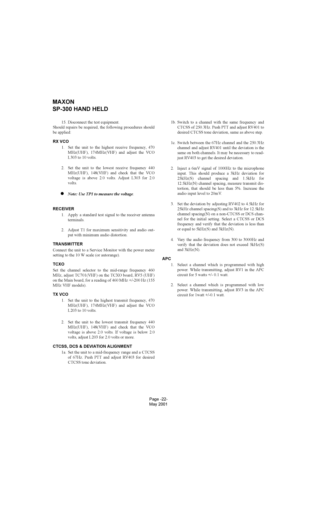 Midland Radio SP-300 service manual Rx Vco 