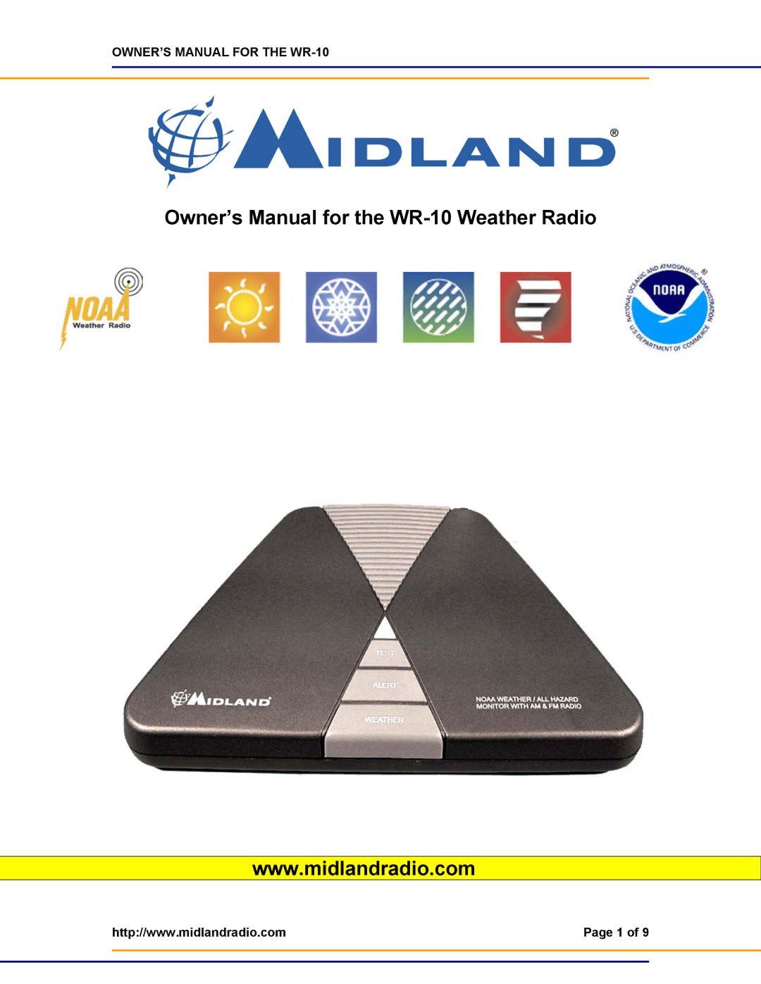 Midland Radio WR-10 manual Product Information 