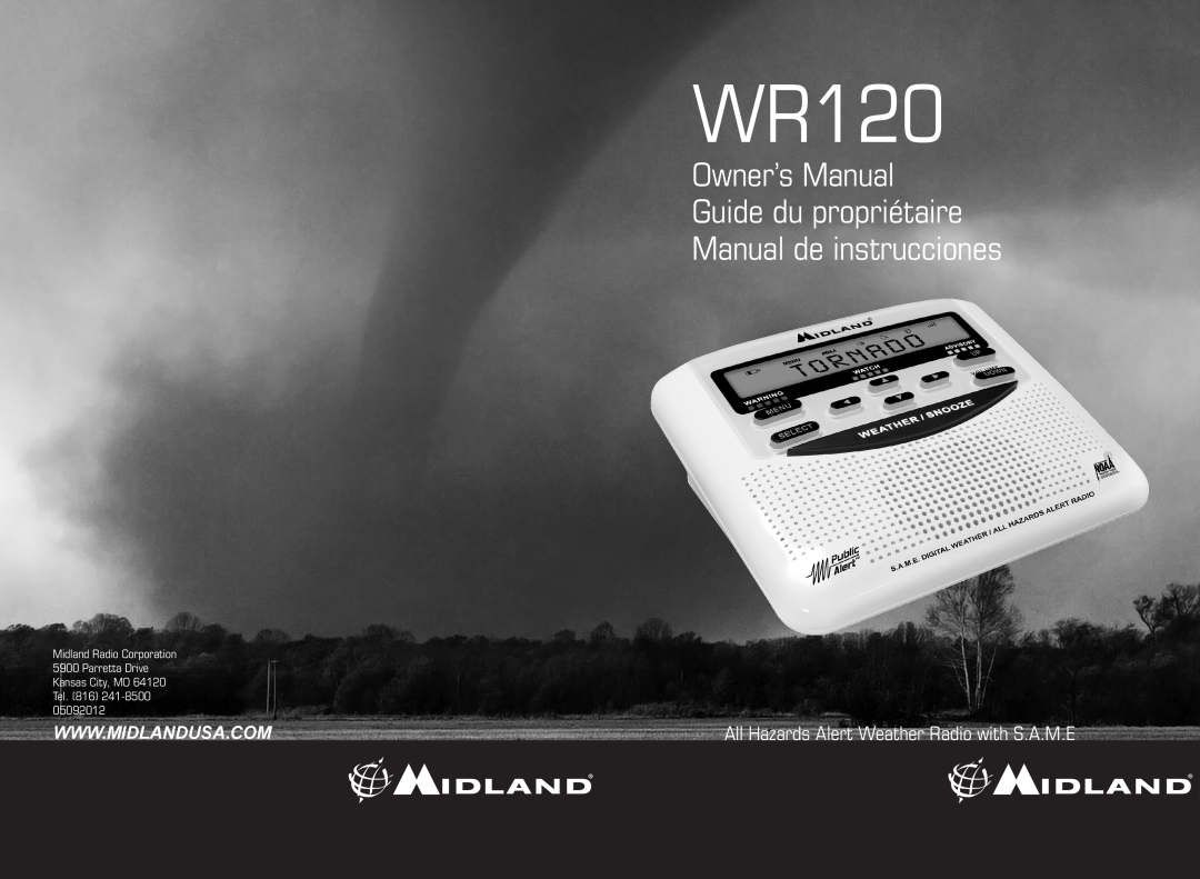 Midland Radio WR-120 owner manual WR120, Manual de instrucciones, All Hazards Alert Weather Radio with S.A.M.E 
