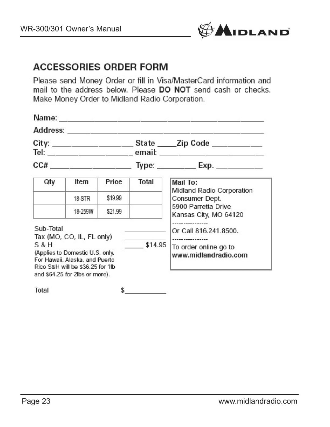 Midland Radio WR-300/301 owner manual 