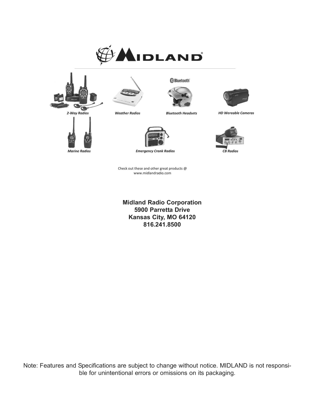 Midland Radio WR-300/301 owner manual Ble for unintentional errors or omissions on its packaging 