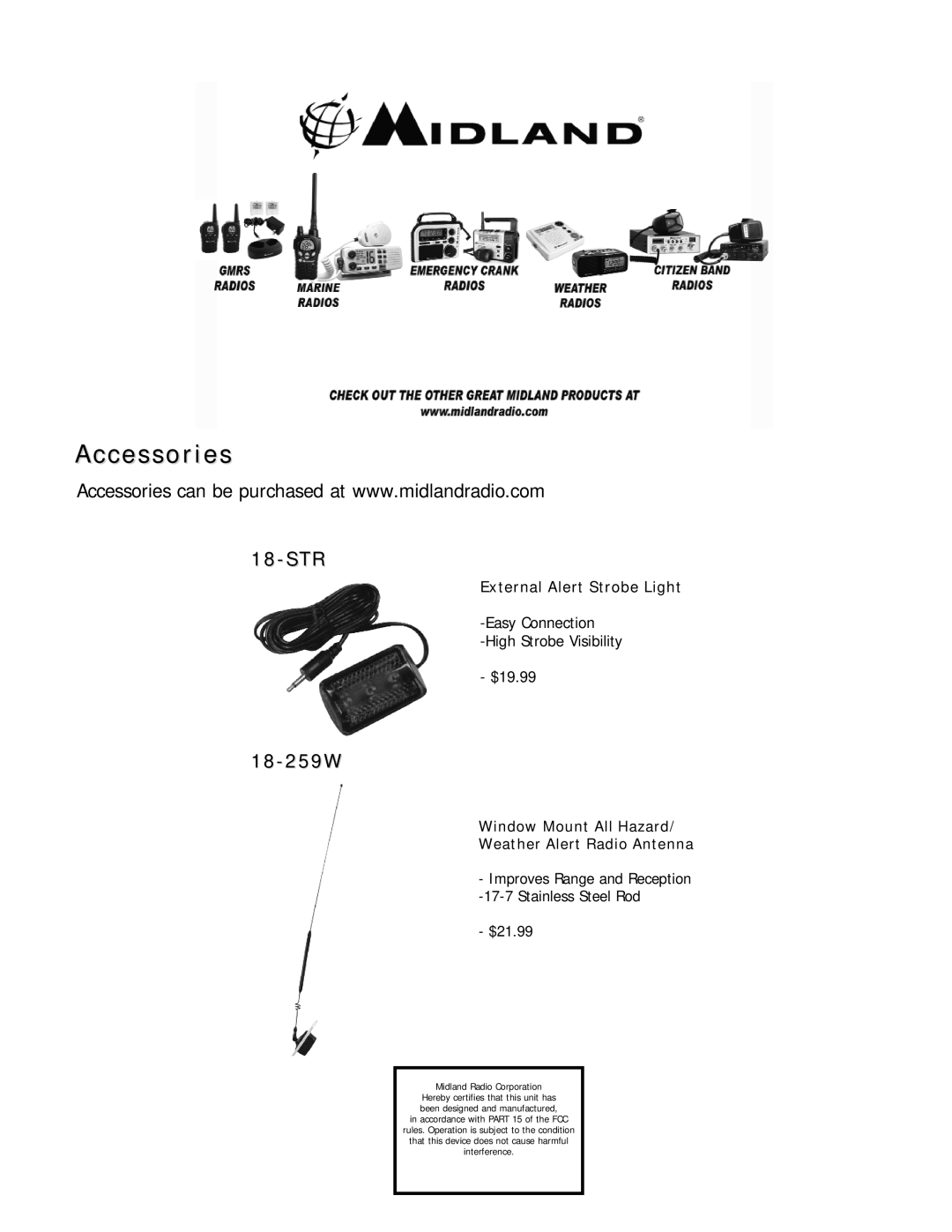 Midland Radio WR11 owner manual Accessories 