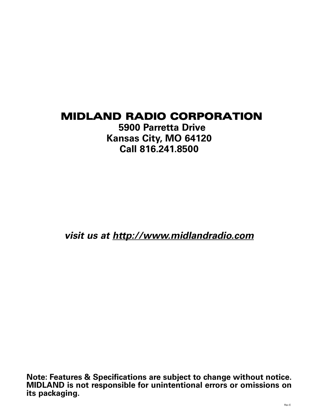 Midland Radio XT511 manual Midland Radio Corporation 