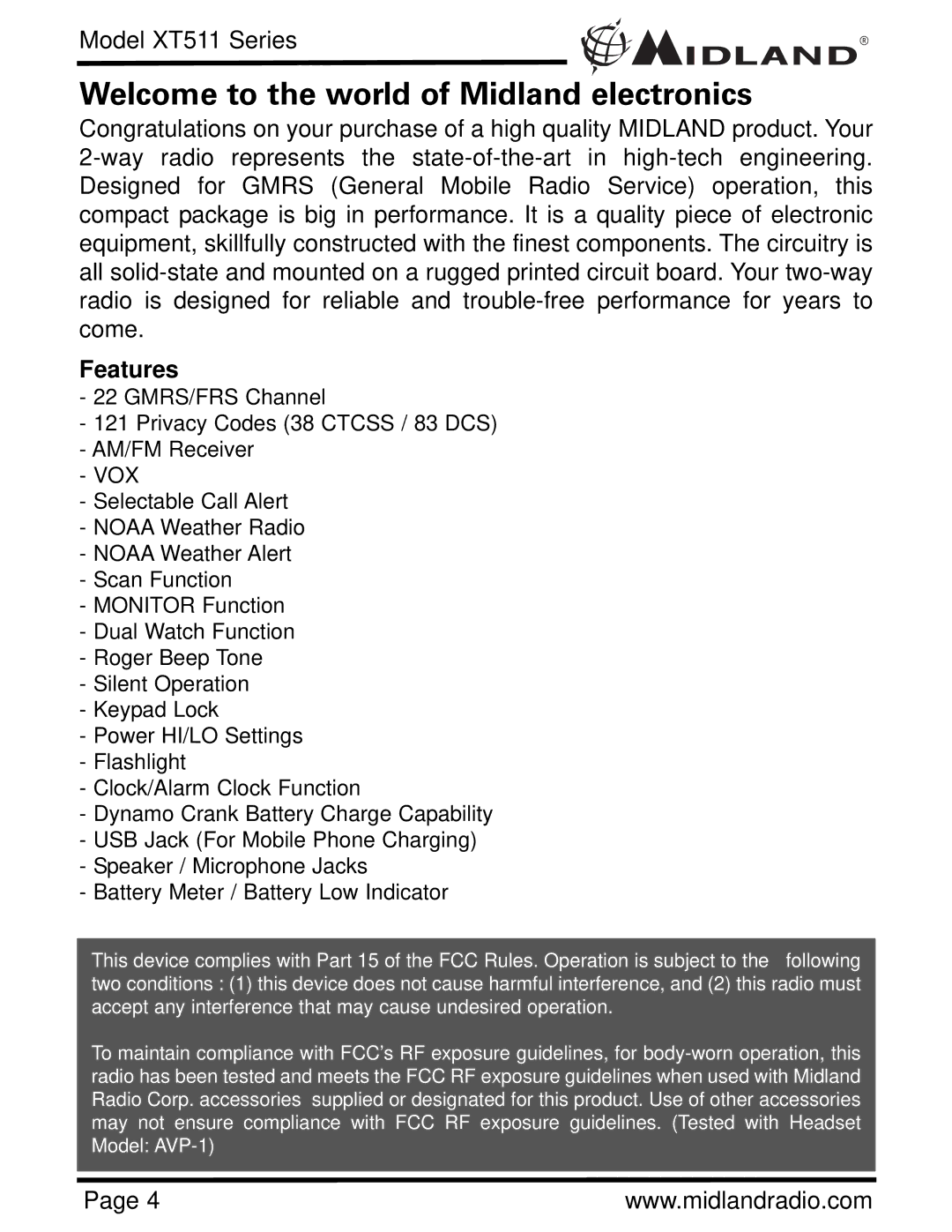 Midland Radio XT511 manual Welcome to the world of Midland electronics 