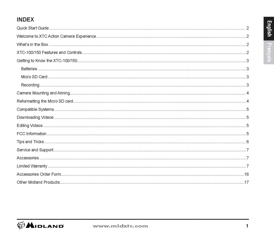 Midland Radio XTC-150, XTC-100 owner manual Index 