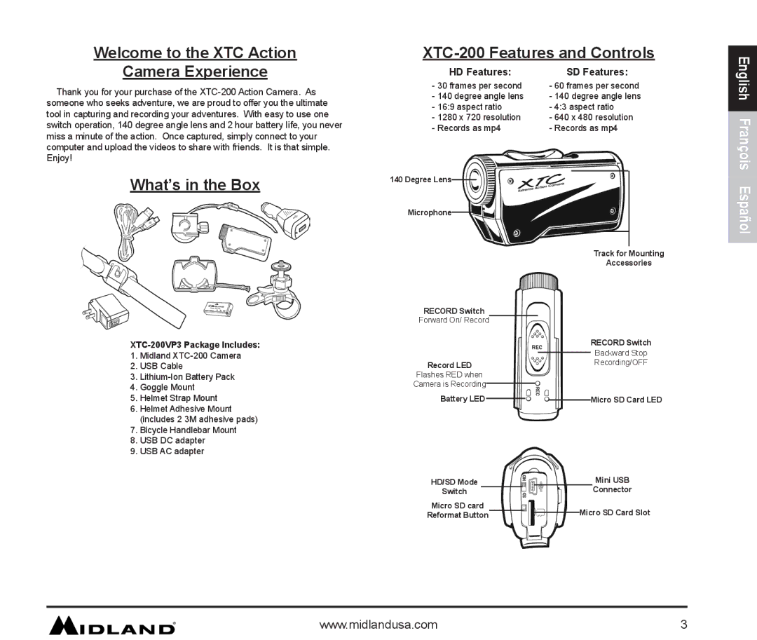 Midland Radio owner manual What’s in the Box, XTC-200VP3 Package Includes 