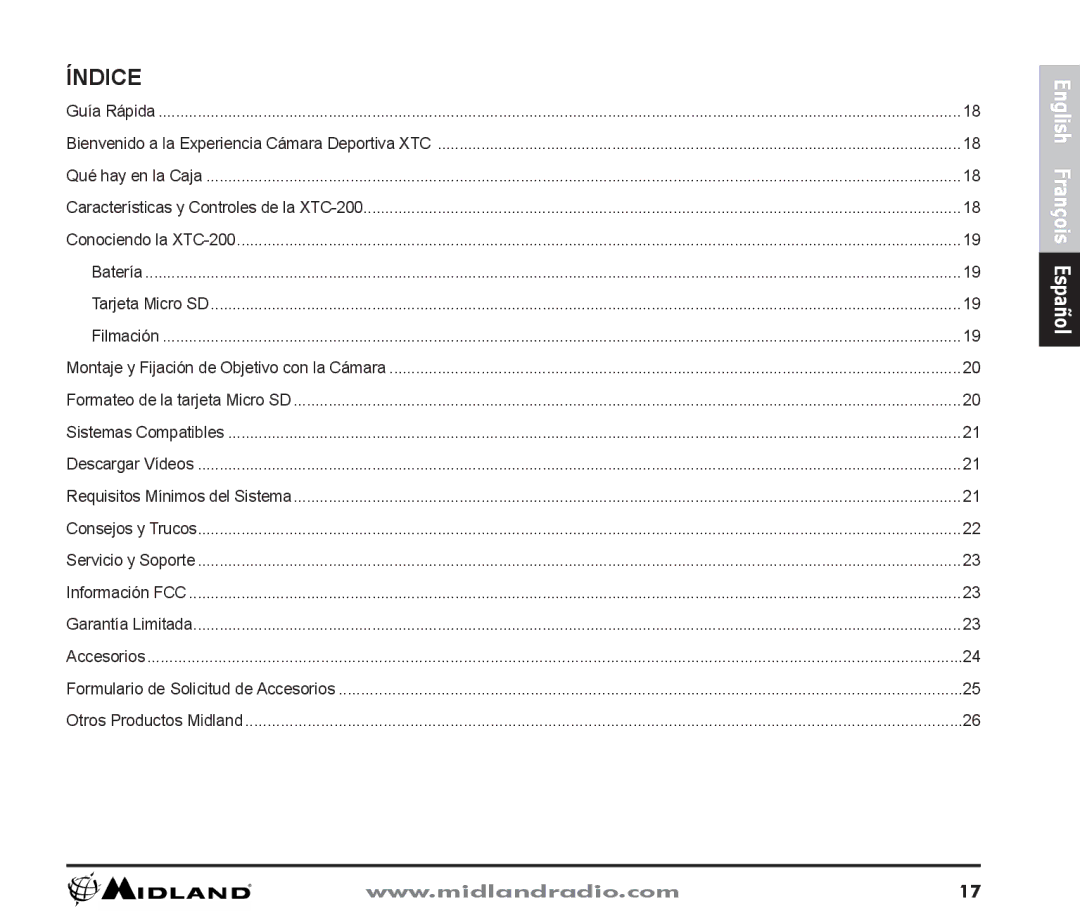 Midland Radio XTC-200 owner manual Índice 