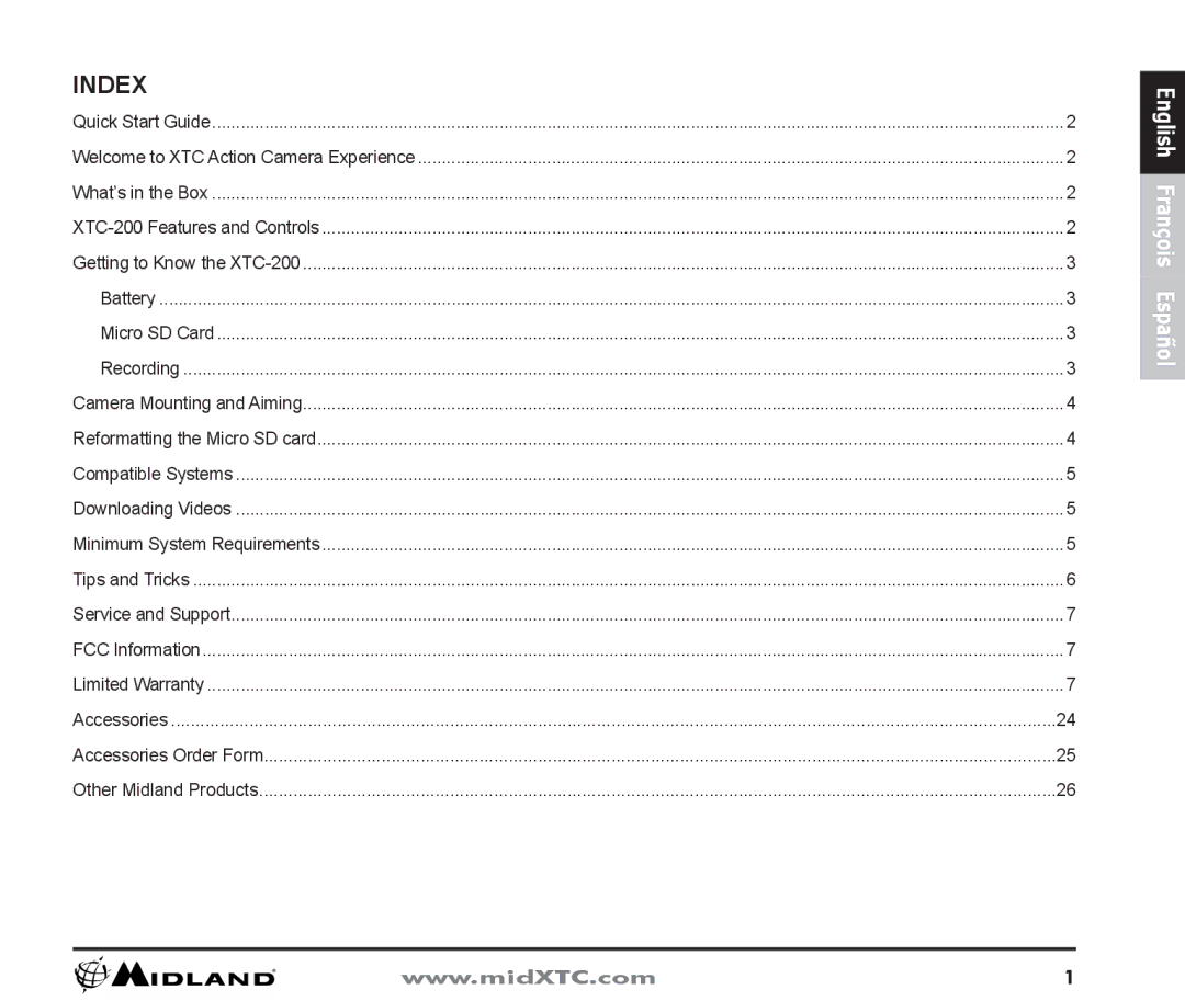 Midland Radio XTC-200 owner manual Index 