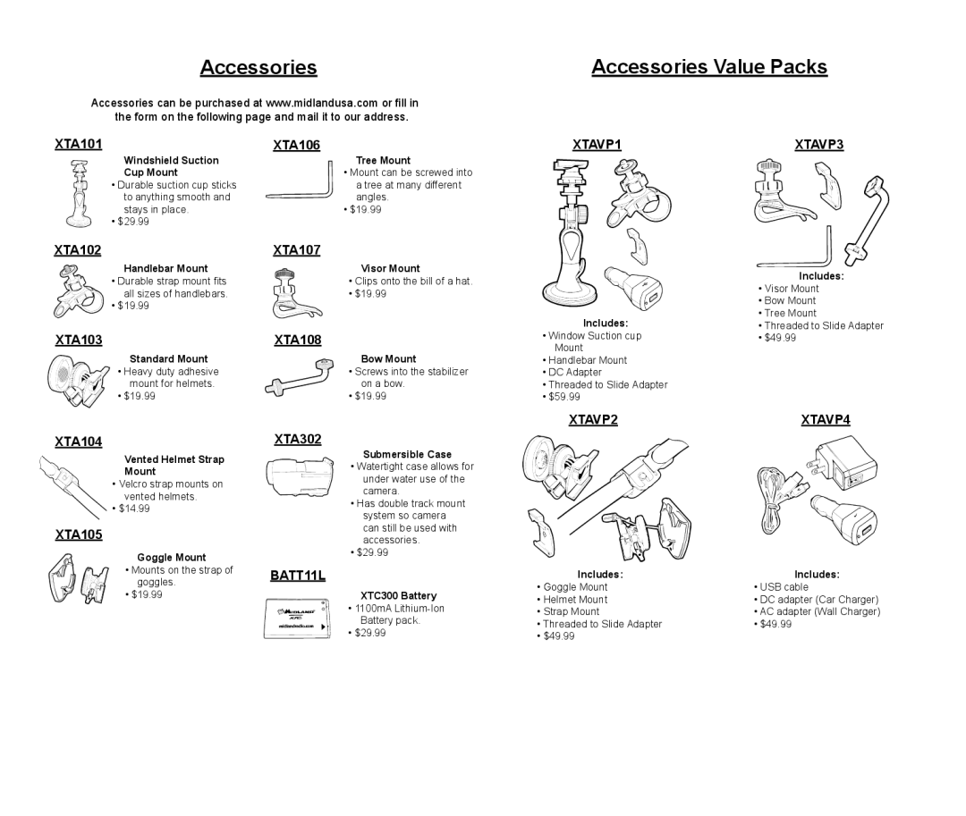 Midland Radio XTC300 quick start Accessories Value Packs 