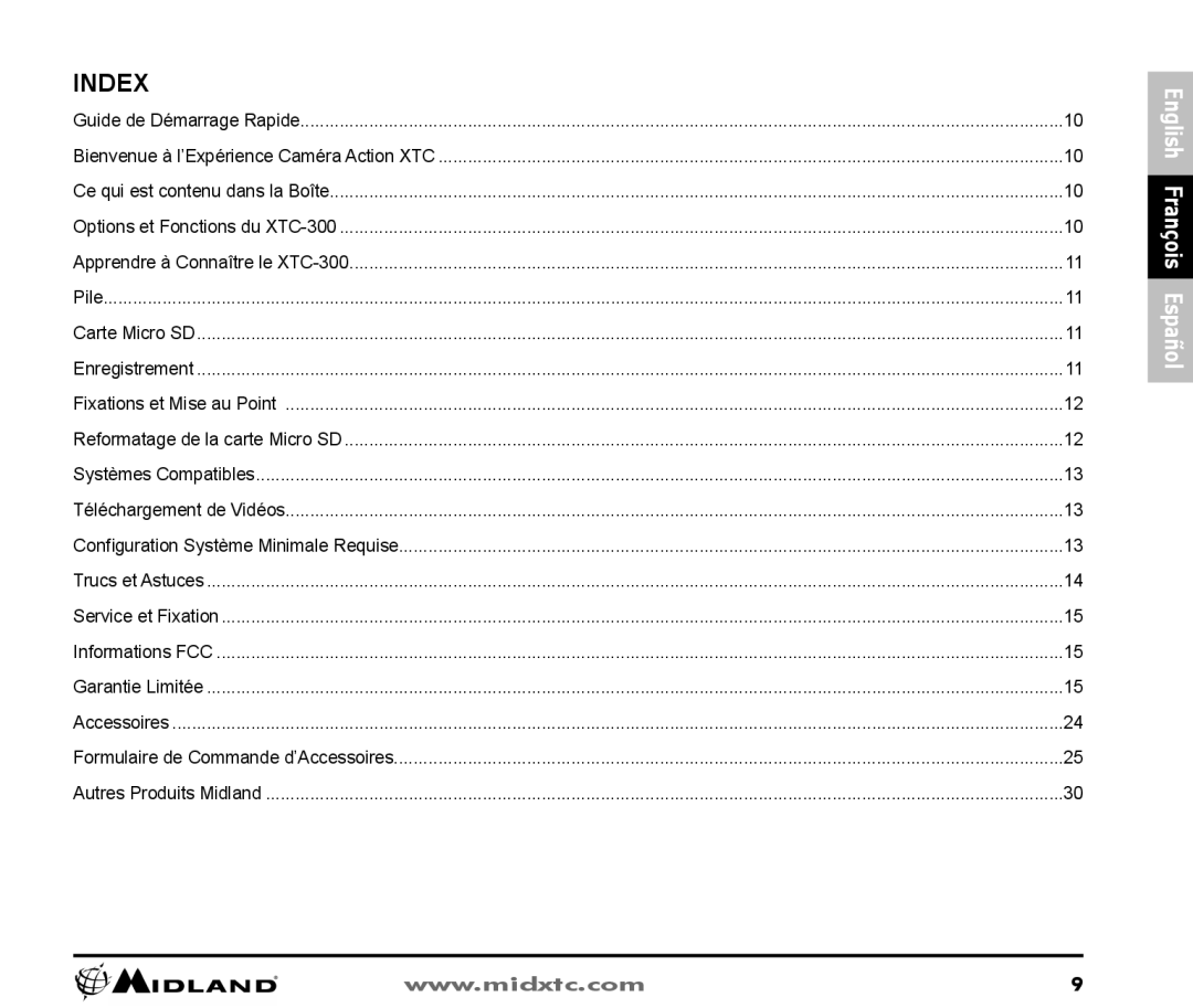 Midland Radio XTC300 owner manual Index 