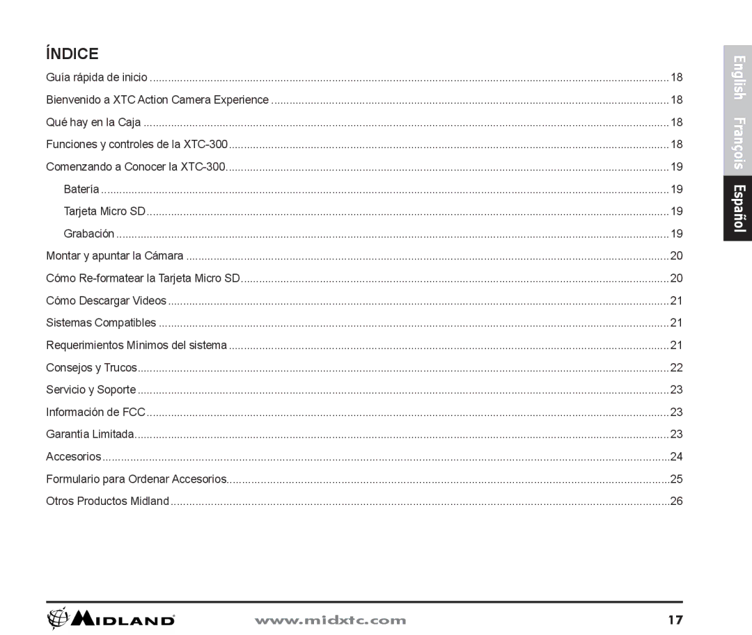 Midland Radio XTC300 owner manual Índice 