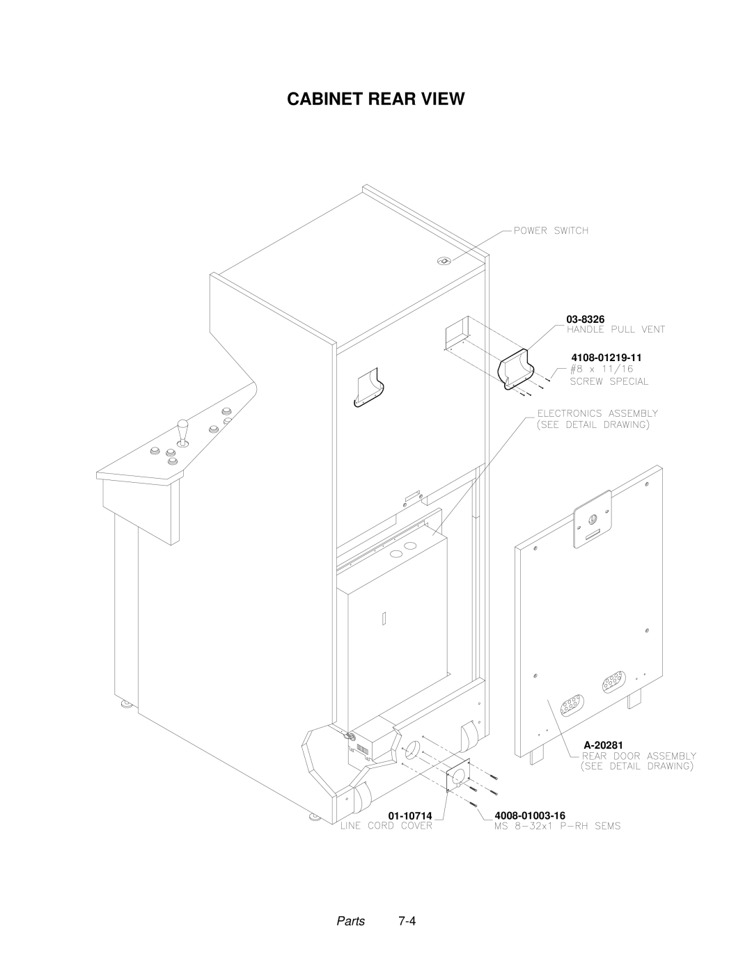 Midway 4-Player 25" Dedicated Video Game manual Cabinet Rear View 