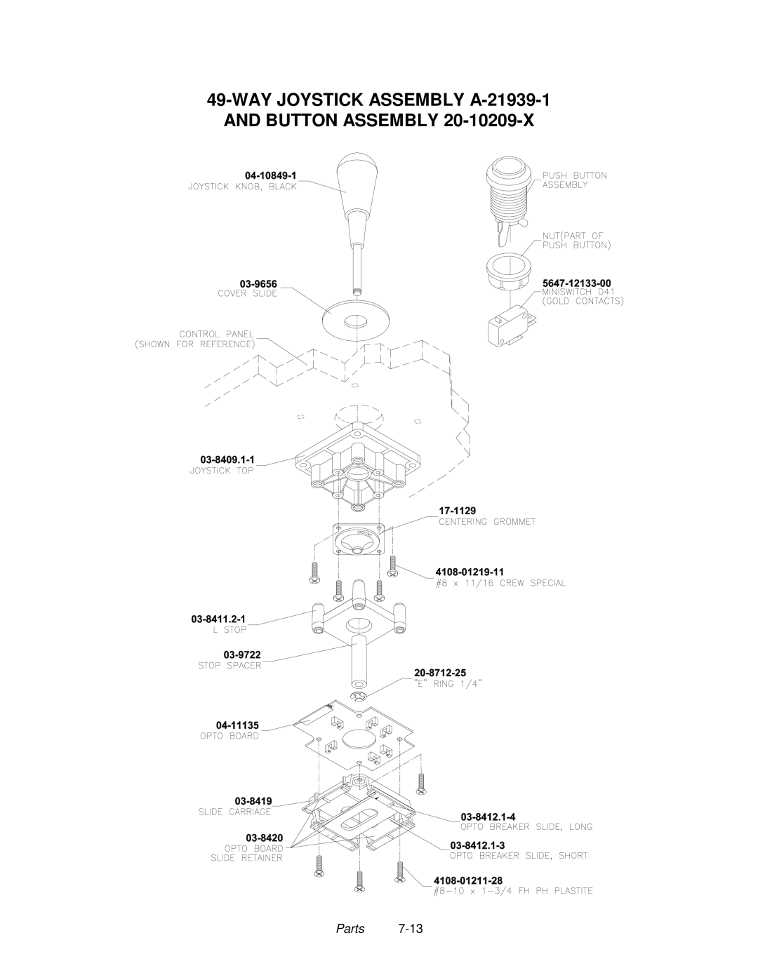 Midway 4-Player 25" Dedicated Video Game manual WAY Joystick Assembly A-21939-1 and Button Assembly 