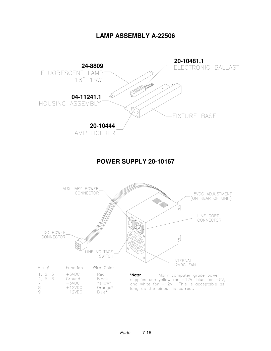 Midway 4-Player 25" Dedicated Video Game manual Lamp Assembly A-22506, Power Supply 