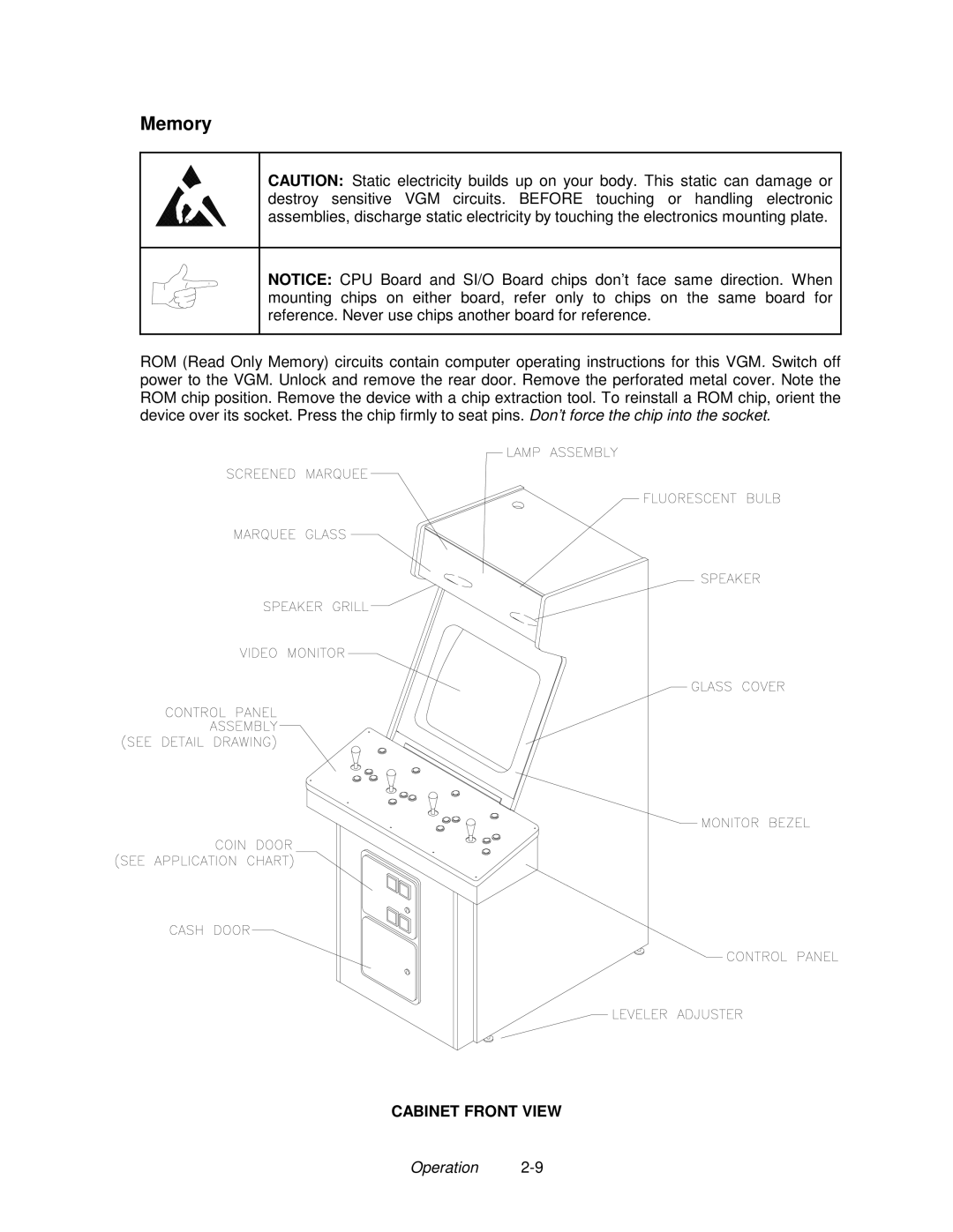 Midway 4-Player 25" Dedicated Video Game manual Memory, Cabinet Front View 