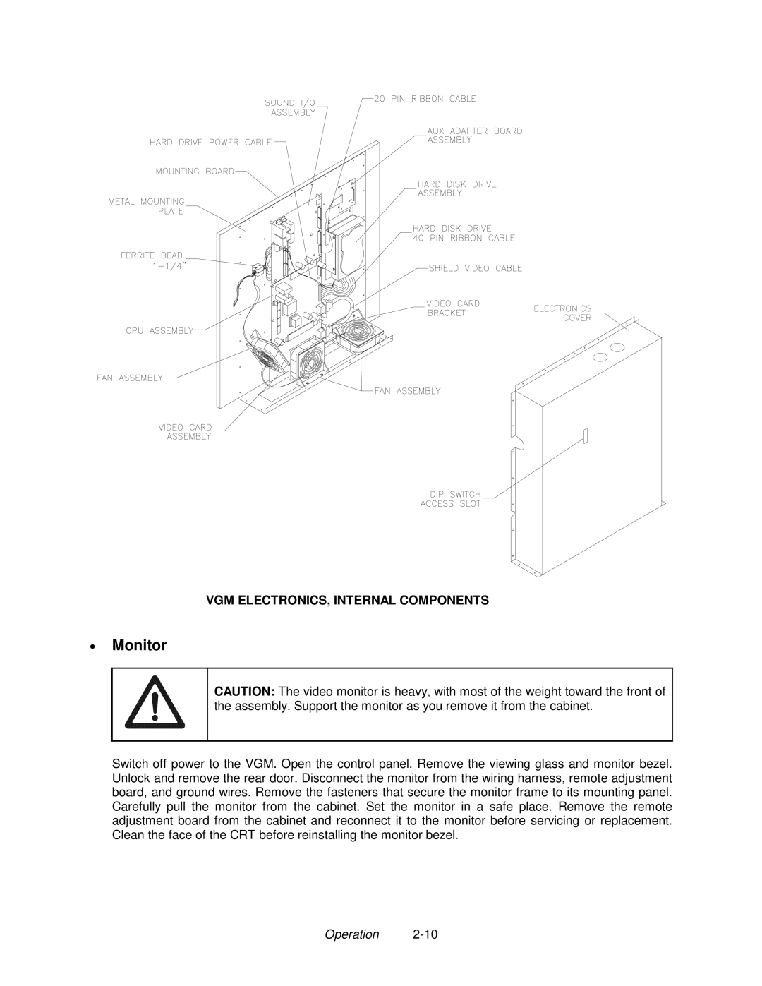 Midway 4-Player 25" Dedicated Video Game manual Monitor, VGM ELECTRONICS, Internal Components 