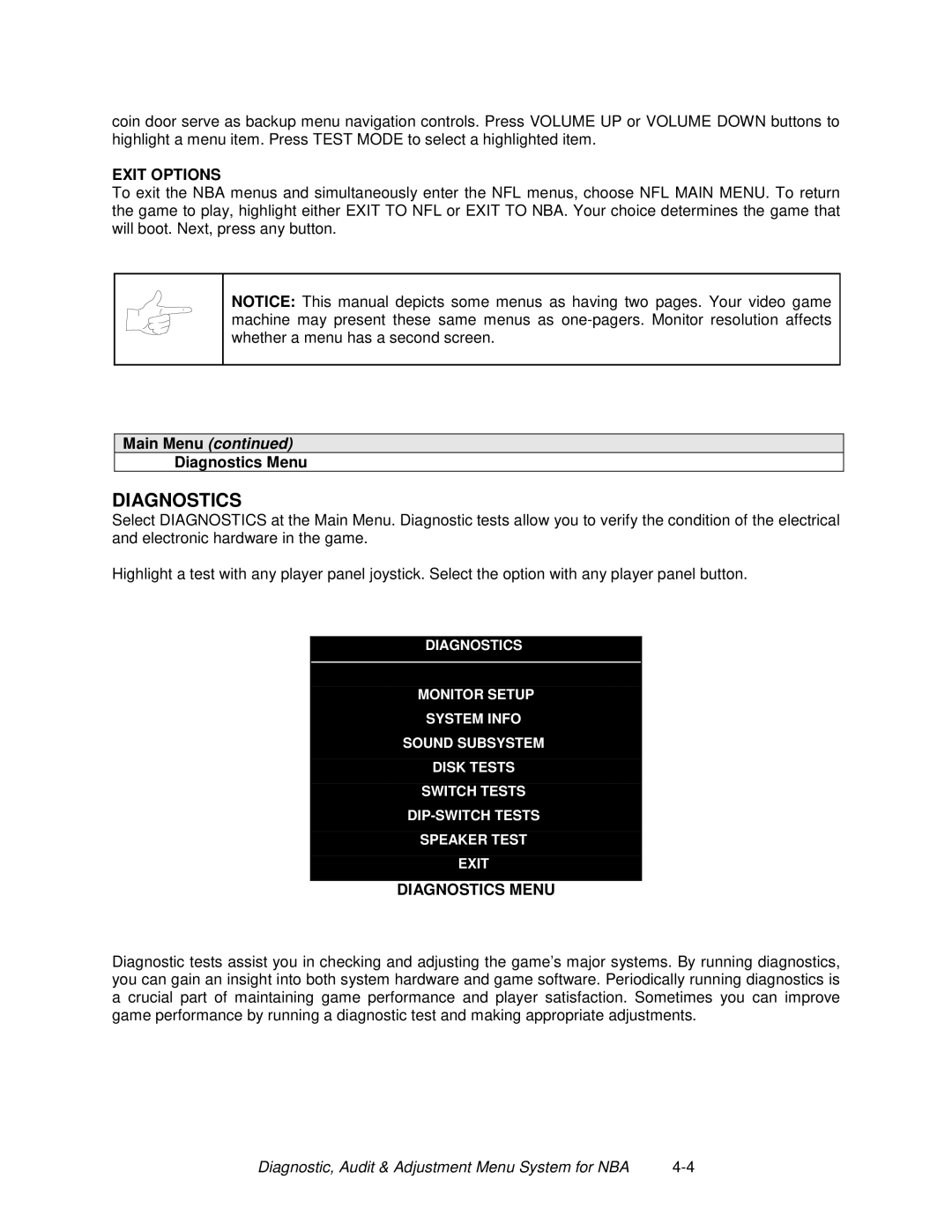 Midway 4-Player 25" Dedicated Video Game manual Diagnostics 