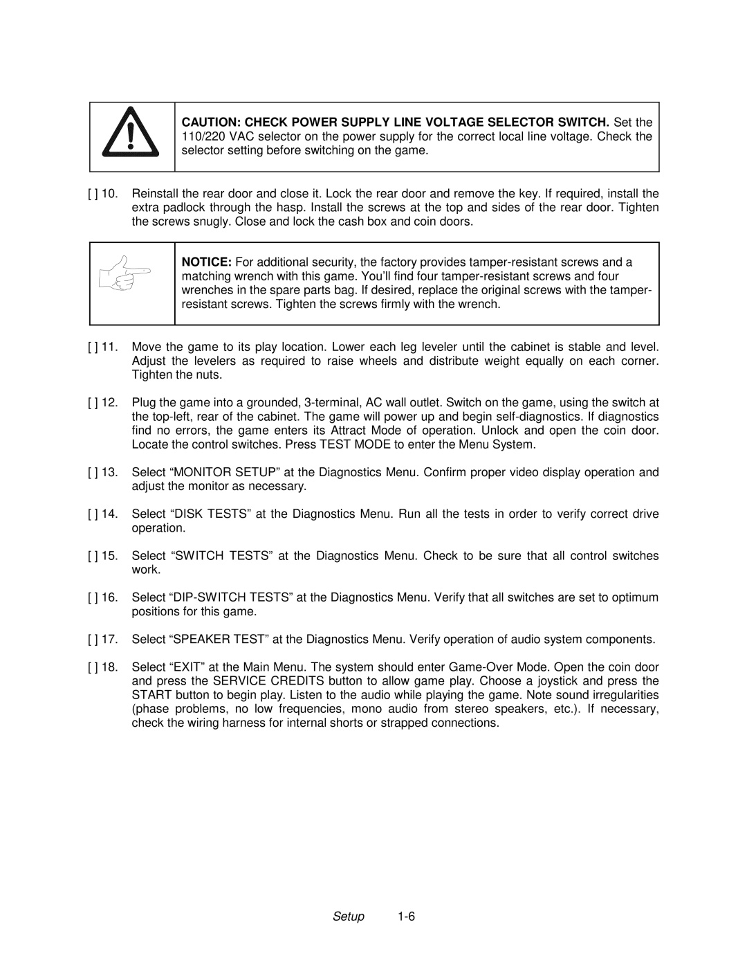 Midway 4-Player 25" Dedicated Video Game manual Setup 