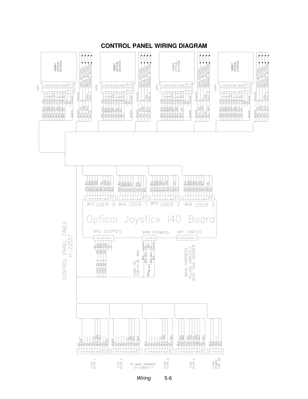 Midway 4-Player 25" Dedicated Video Game manual Control Panel Wiring Diagram 