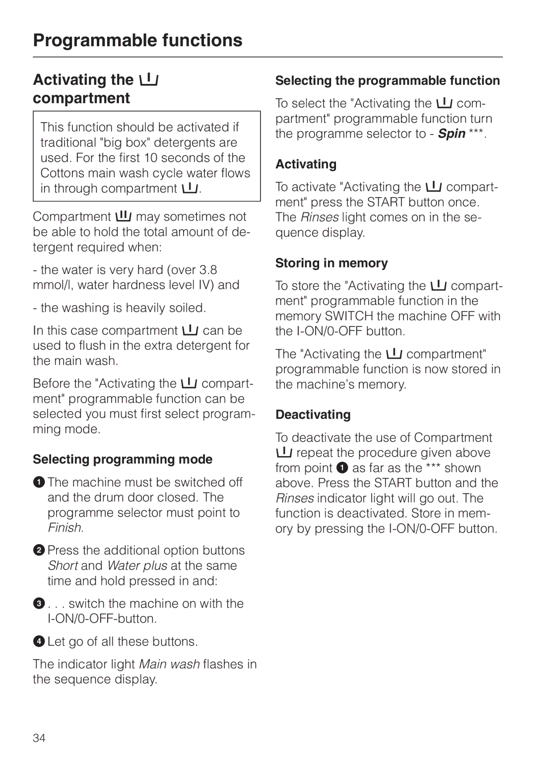 Miele 05 536 980 operating instructions Activating the i compartment 