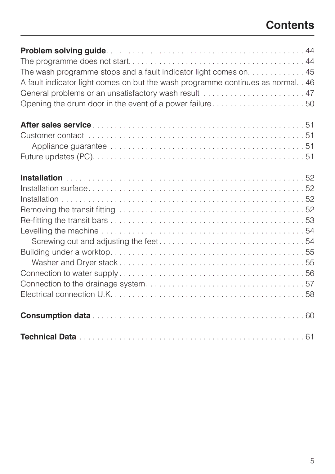 Miele 05 536 980 operating instructions Consumption data Technical Data 