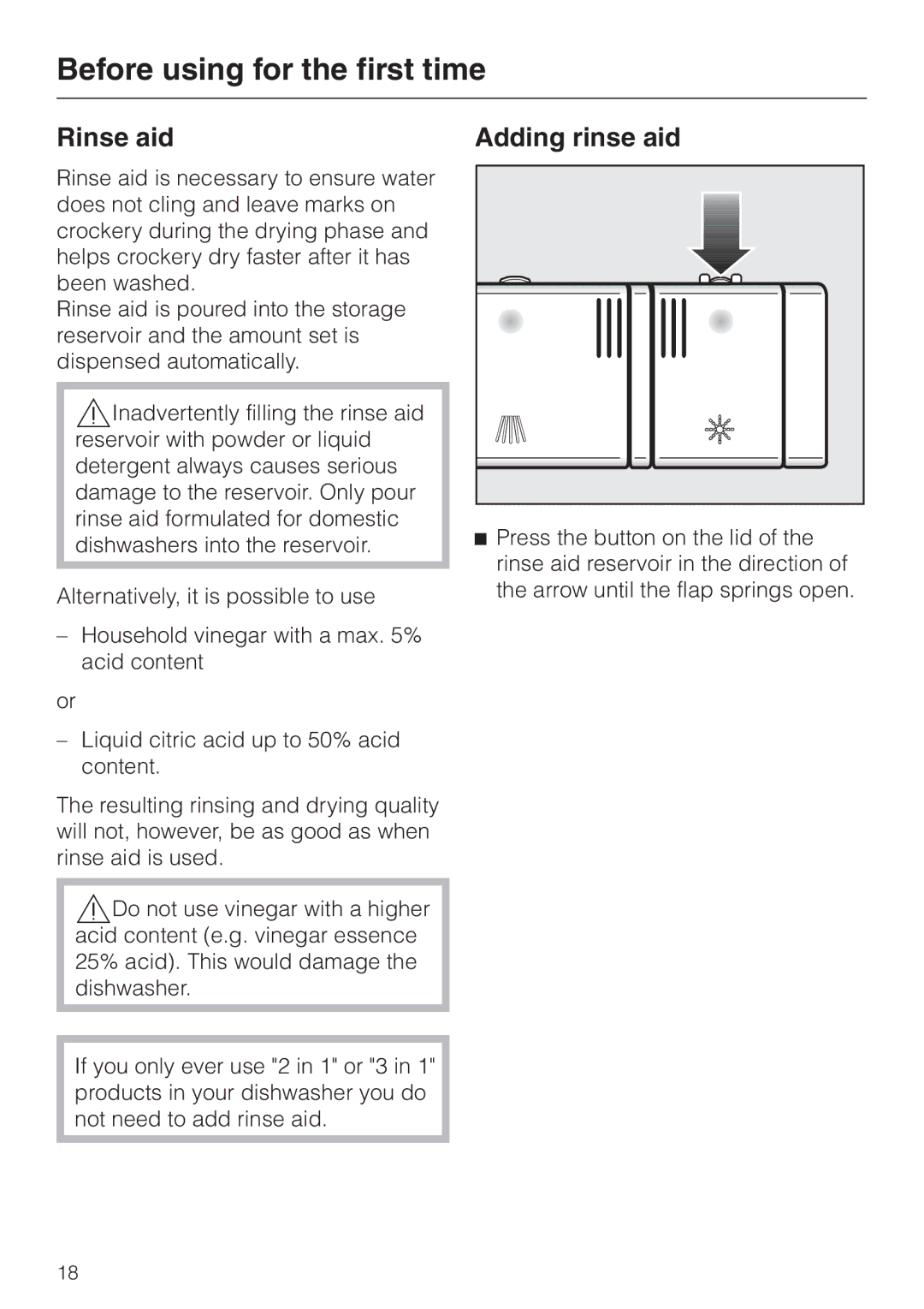 Miele 06 702 810 manual Rinse aid, Adding rinse aid 