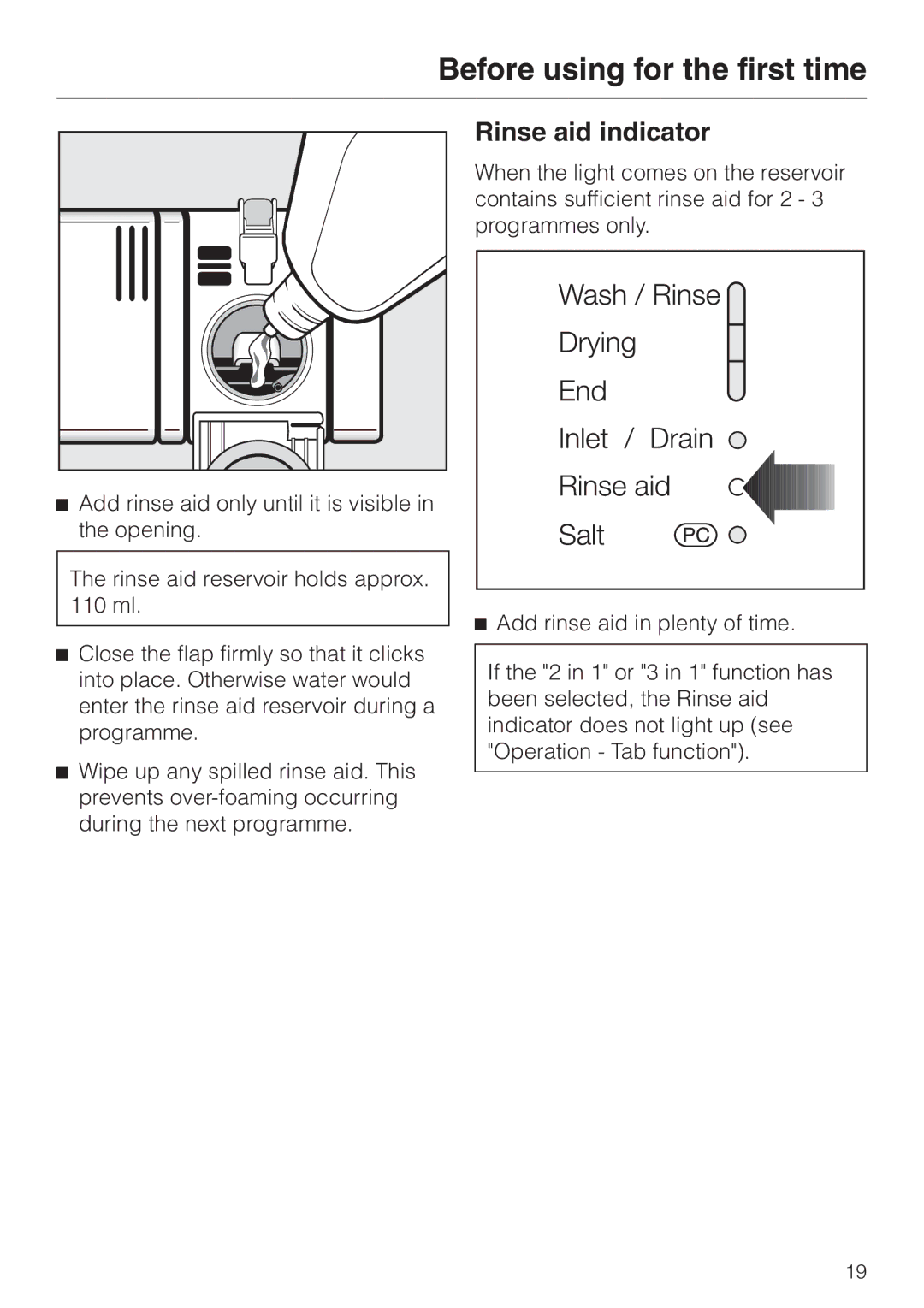 Miele 06 702 810 manual Rinse aid indicator 