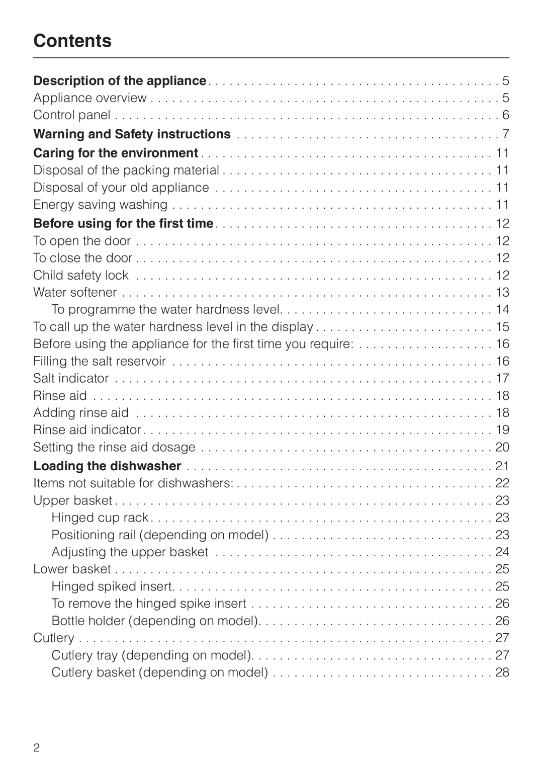 Miele 06 702 810 manual Contents 