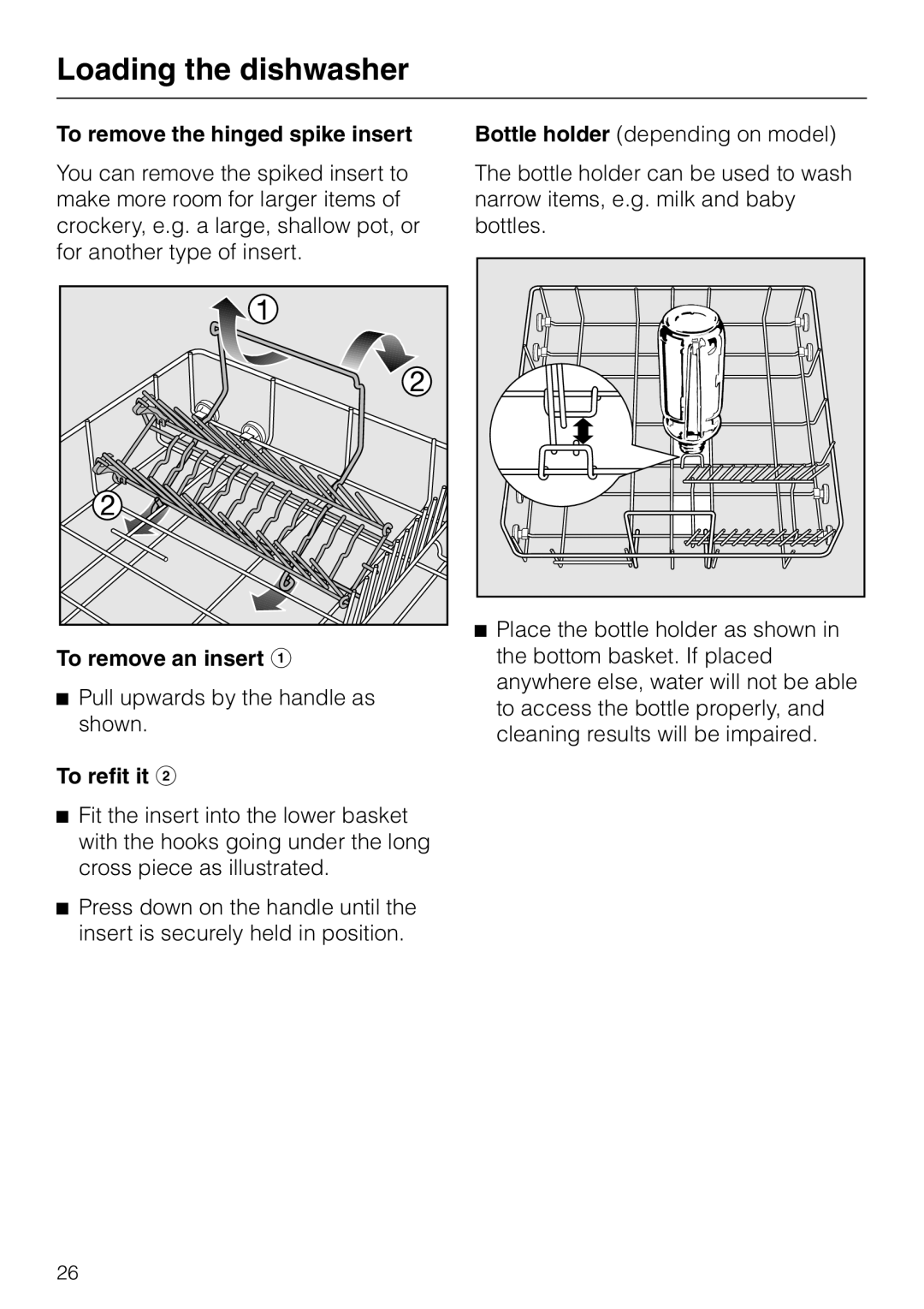 Miele 06 702 810 manual To remove the hinged spike insert, To remove an insert a, To refit it b 