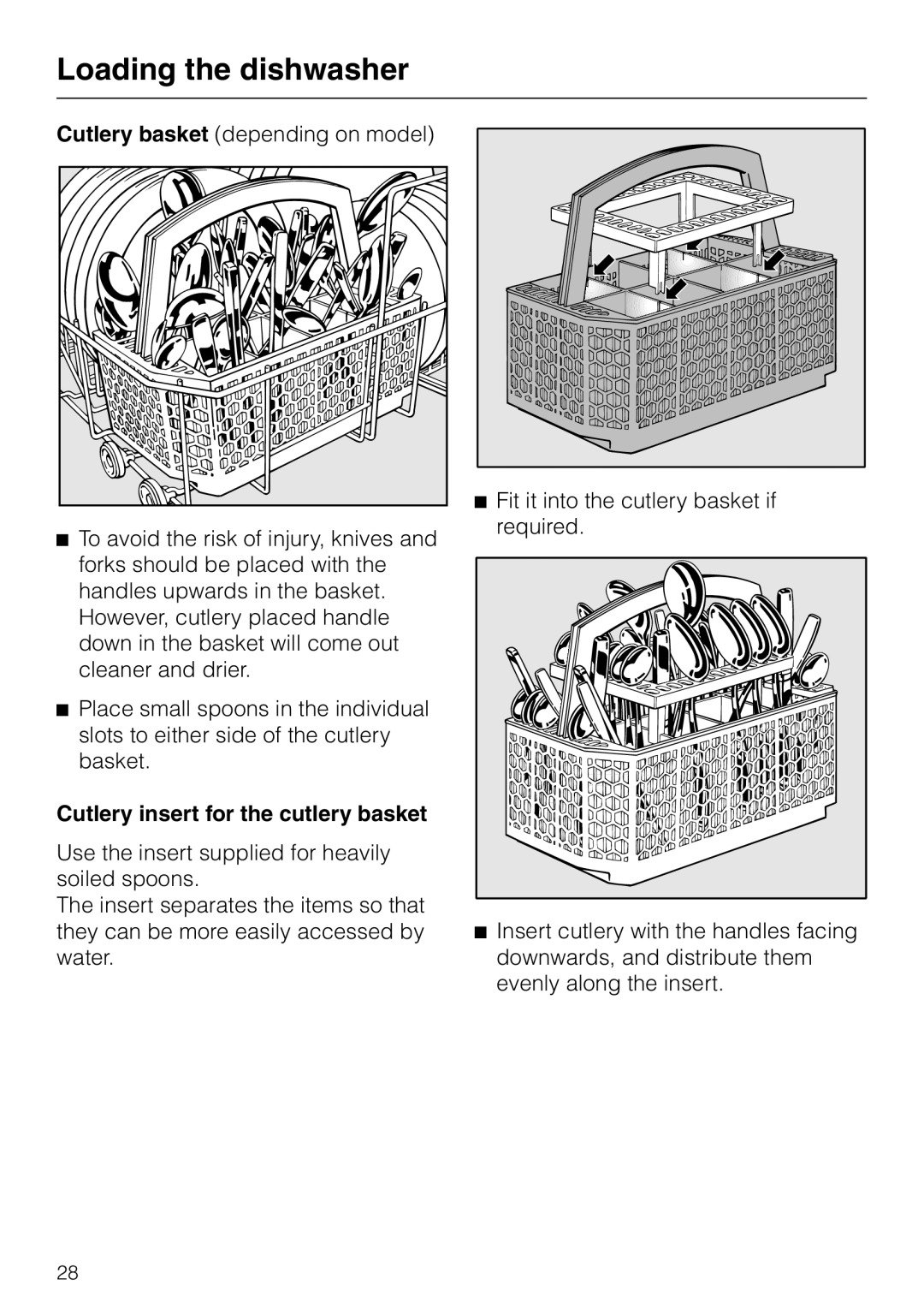 Miele 06 702 810 manual Cutlery insert for the cutlery basket 