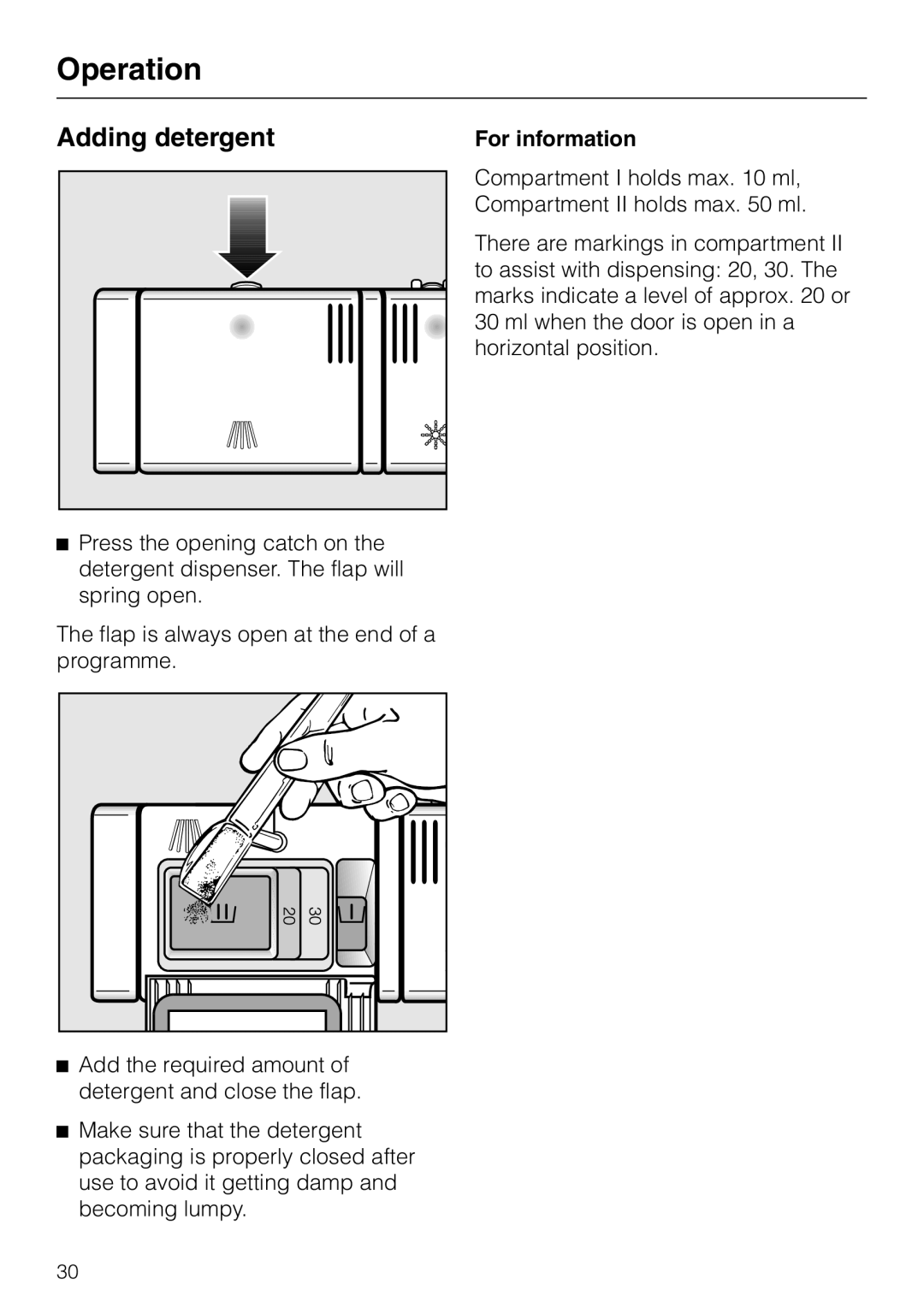 Miele 06 702 810 manual Adding detergent, For information 