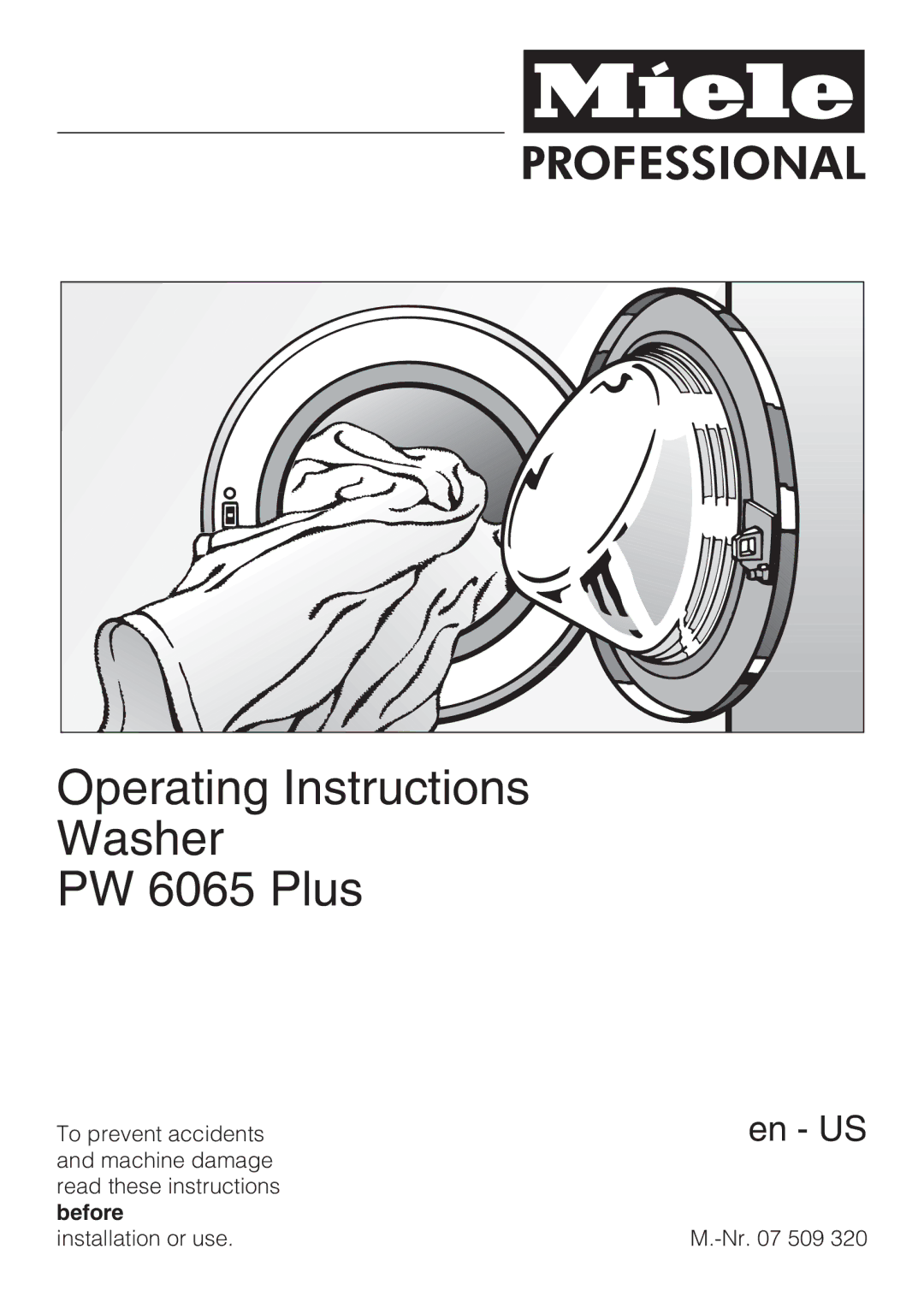 Miele 07 509 320 operating instructions Operating Instructions Washer PW 6065 Plus 