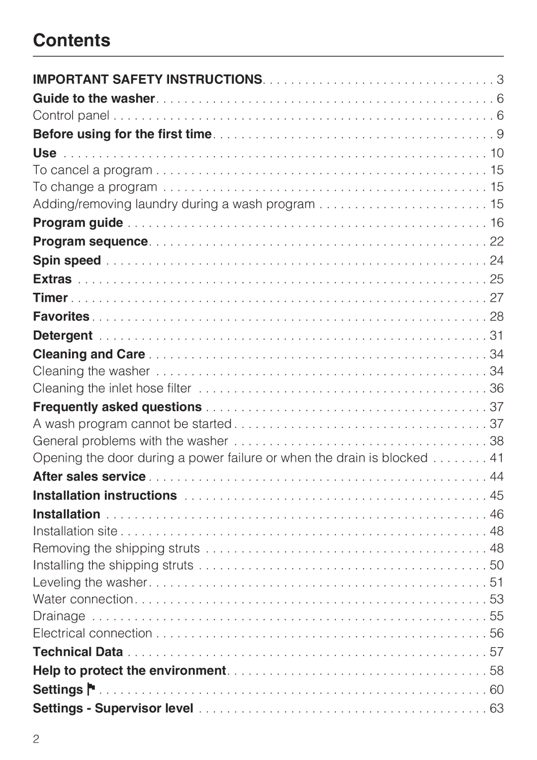 Miele 07 509 320 operating instructions Contents 