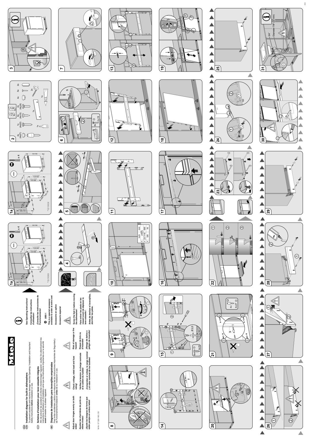 Miele 07329190/00 important safety instructions Installation diagram for built-in dishwashers, UBS-1 