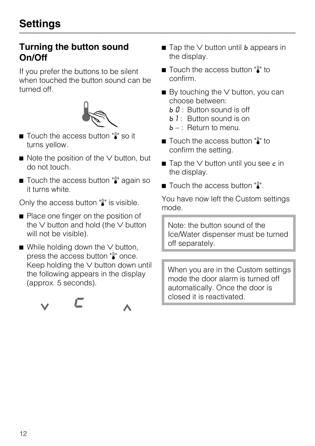 Miele 09 169 330 installation instructions Turning the button sound On/Off 