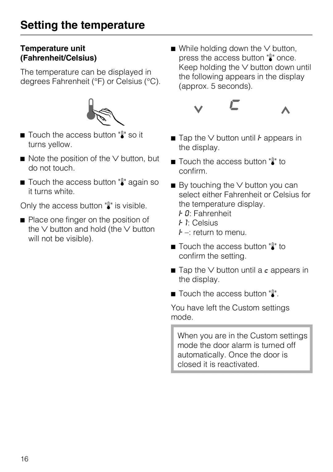 Miele 09 169 330 installation instructions Temperature unit Fahrenheit/Celsius 