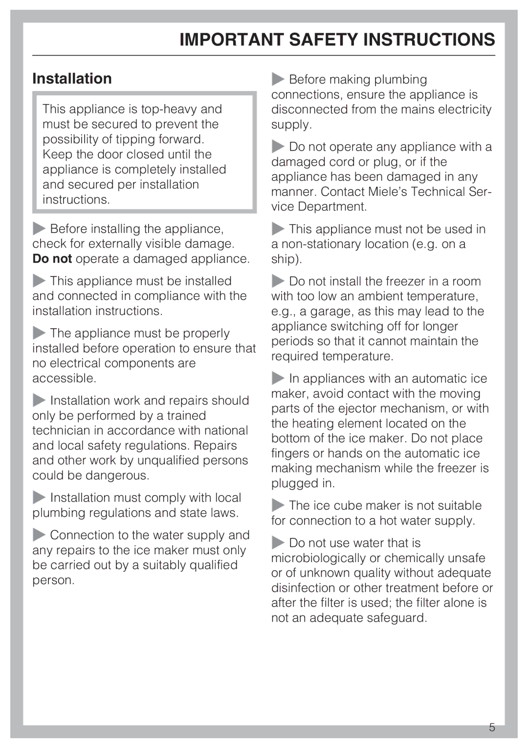 Miele 09 169 330 installation instructions Installation 