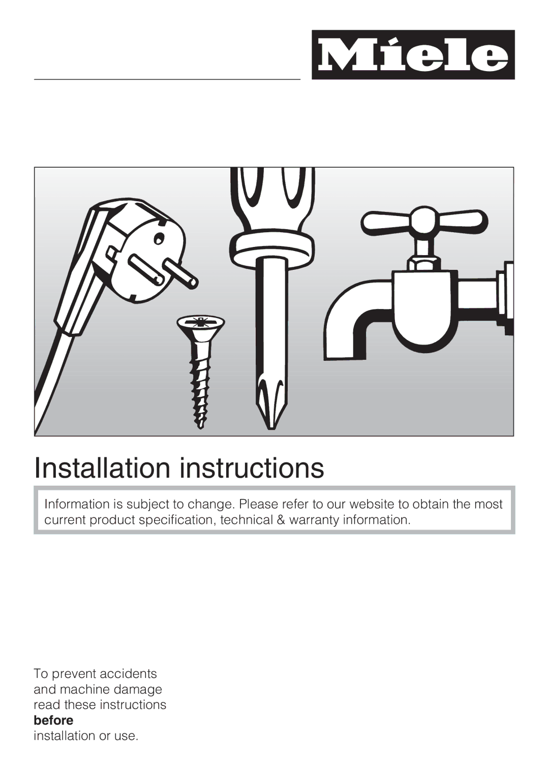 Miele 09 169 330 installation instructions Installation instructions 