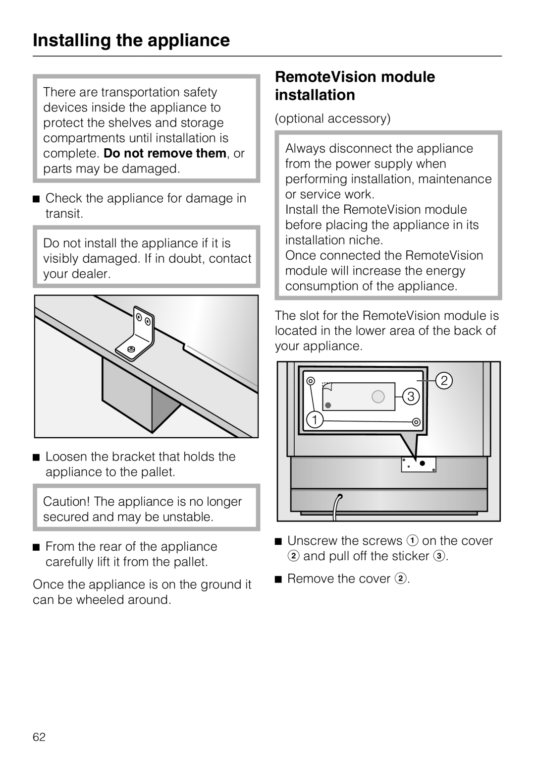 Miele 09 169 330 installation instructions RemoteVision module installation 