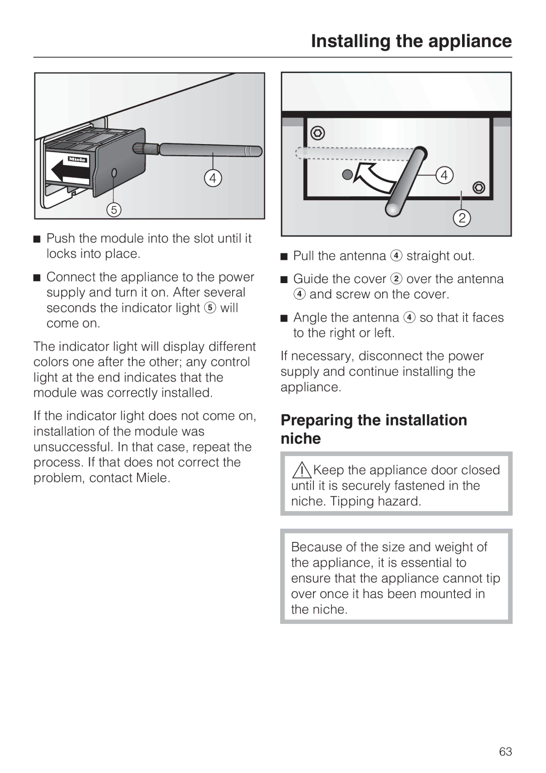 Miele 09 169 330 installation instructions Preparing the installation niche 