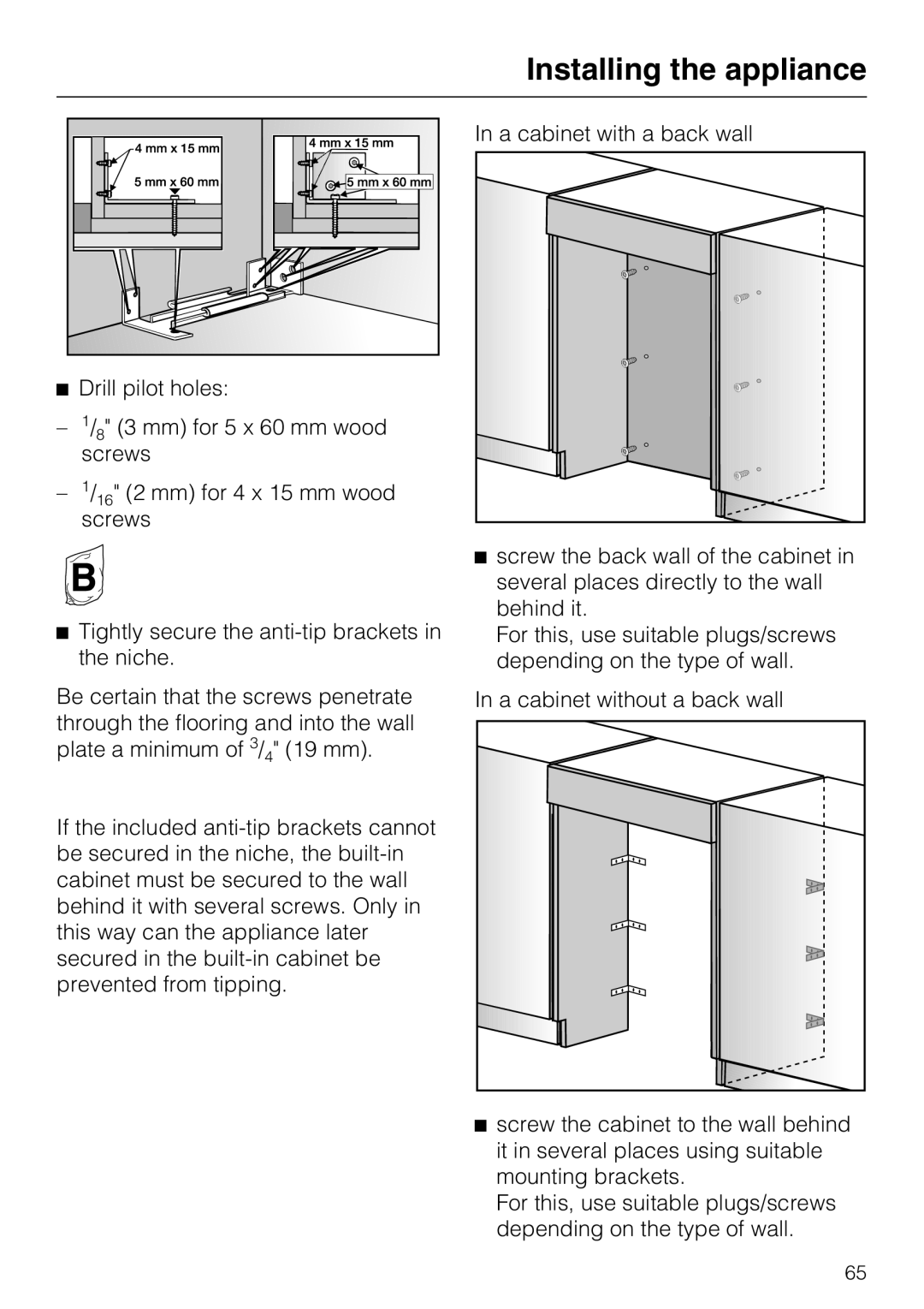 Miele 09 169 330 installation instructions Installing the appliance 