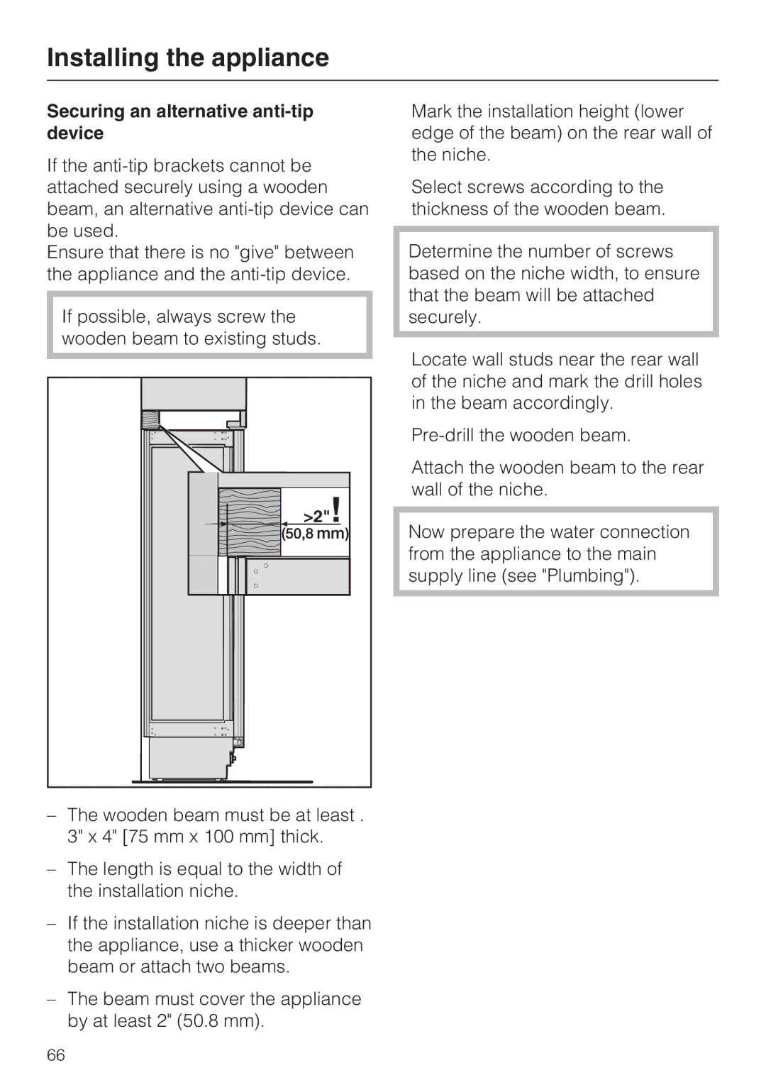 Miele 09 169 330 installation instructions Securing an alternative anti-tip device 