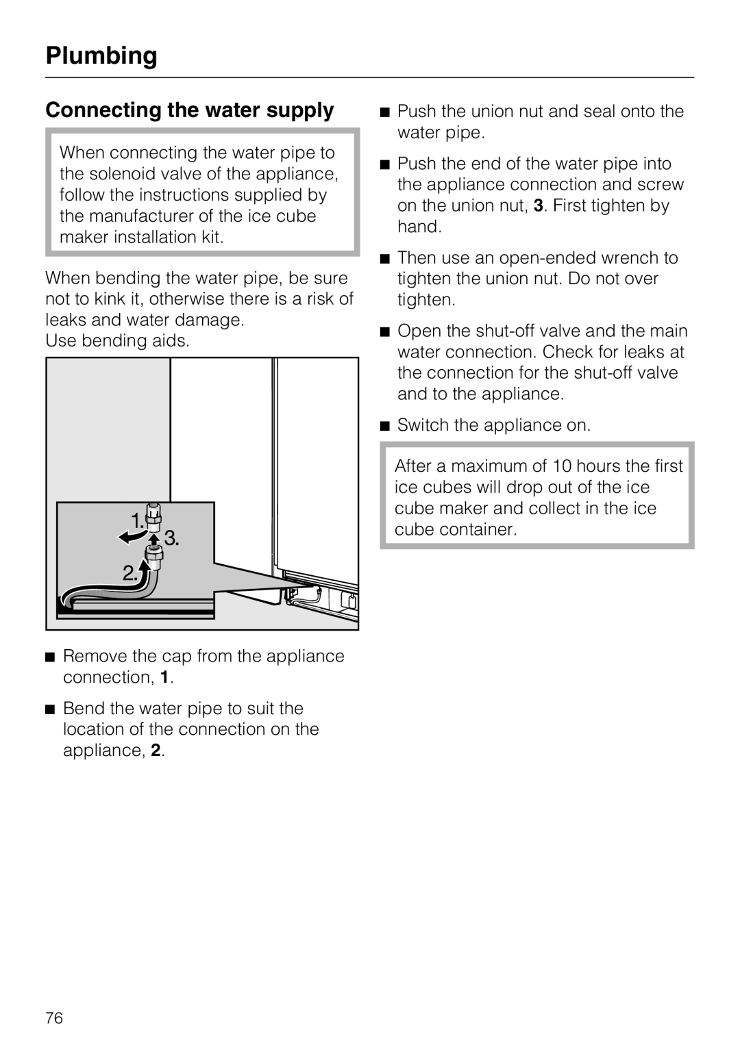 Miele 09 169 330 installation instructions Connecting the water supply 